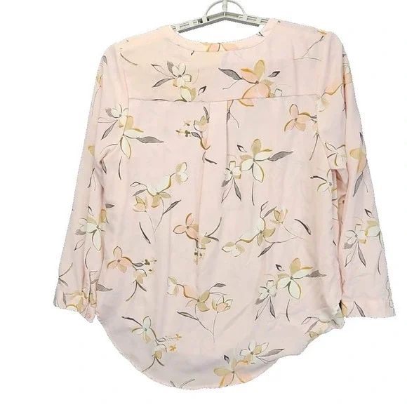 Ava & Viv Womens 1X Pink Floral V-Neck Long Sleeve Blouse High-Low Hem Top - Picture 2 of 5